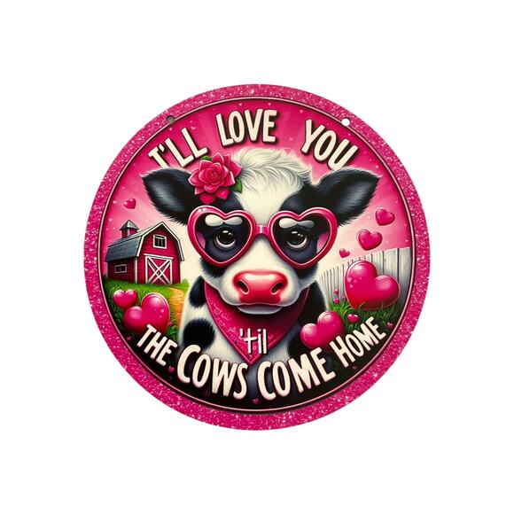 Cow Valentine Wreath Bundle | I’ll Love You Til the Cows Come Home Sign & Ribbon - Picture 3 of 7